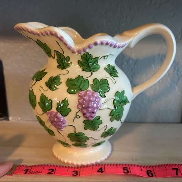 Grape Pitcher Handmade Hand painted Vintage Pottery Ceramic farm country purple‎ - Picture 4 of 4